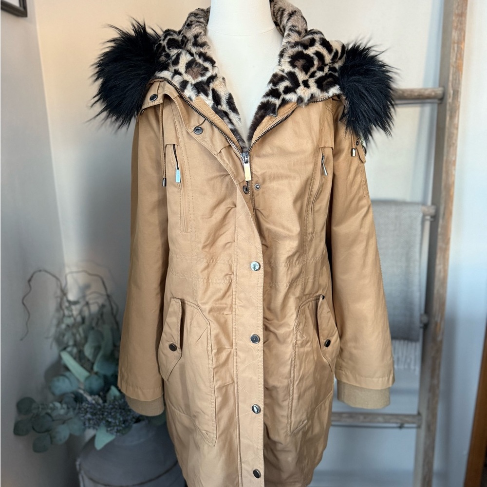 Belle by Badgley Mischka Tan Utility Jacket with Faux Fur
